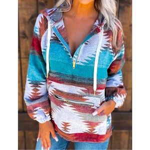 Multicolor Aztec Print Women's Hoodie
